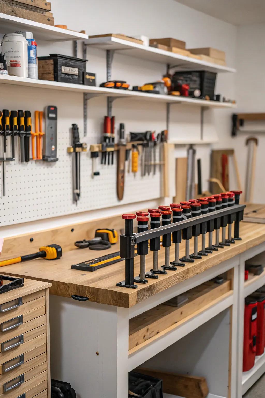 Under-bench storage maximizes space efficiency.