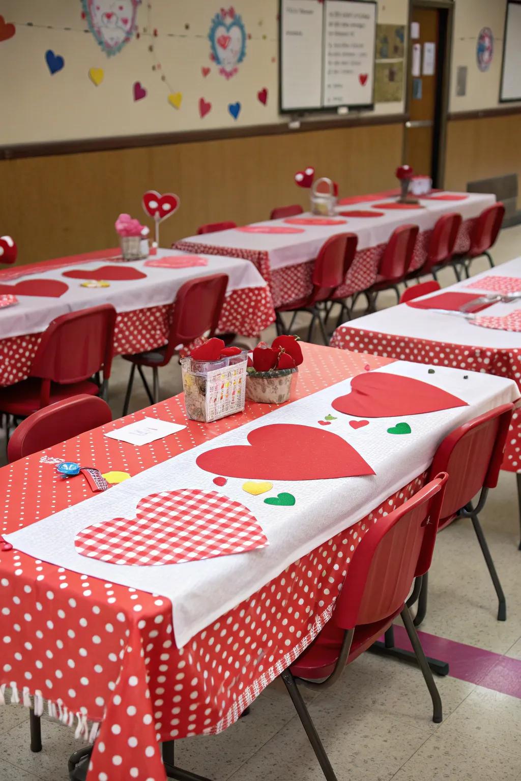Festive table settings for a special Valentine's Day snack time.