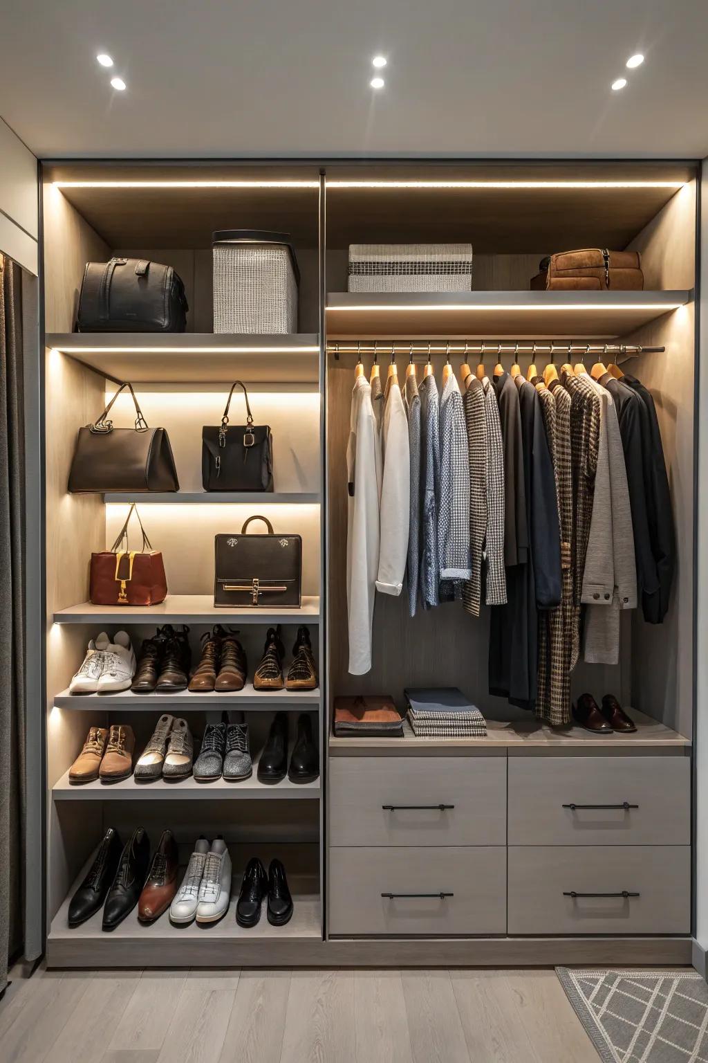 Make your closet glow with well-placed lighting.