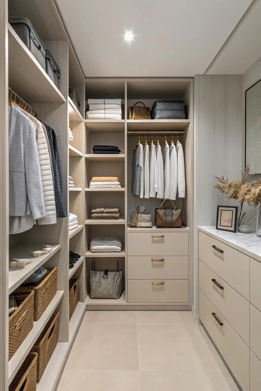 Minimalist design keeps your closet serene and organized.