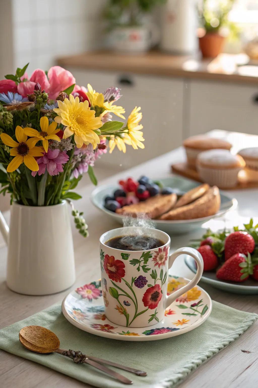 Embrace the seasons with a flower-themed mug.