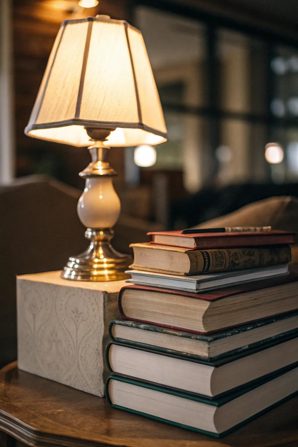 Use lighting to draw attention to your book arrangements.