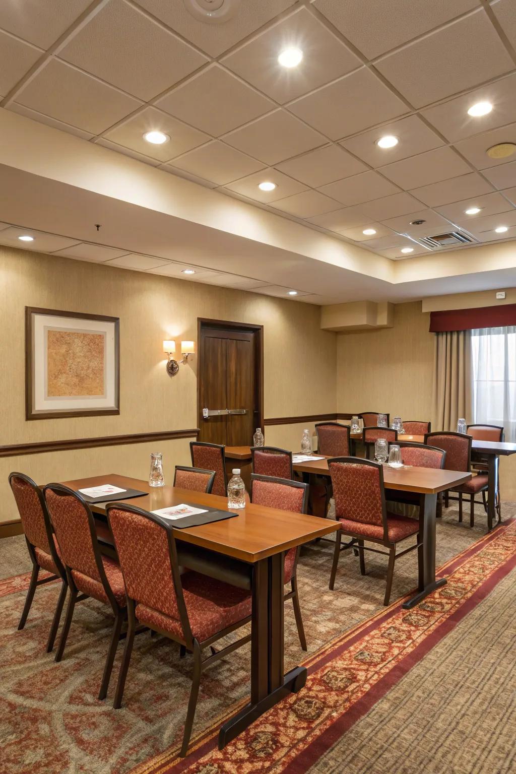 Neutral and warm tones create a soothing atmosphere for productive meetings.