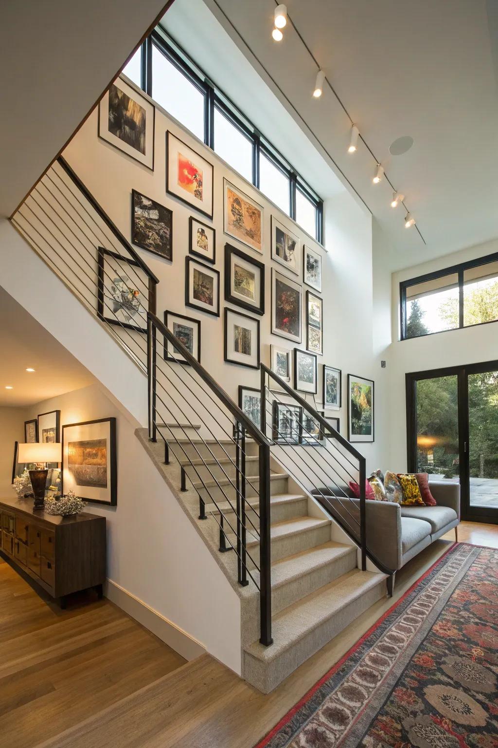 A gallery wall personalizes your staircase corner.