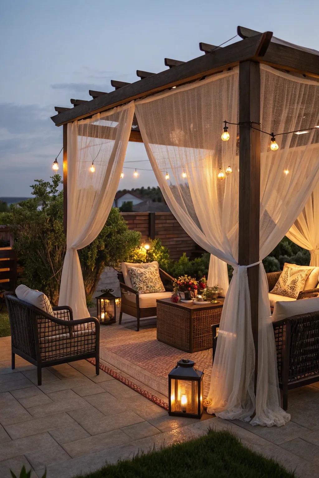 Enjoy your outdoor space without the nuisance of bugs using mosquito netting.