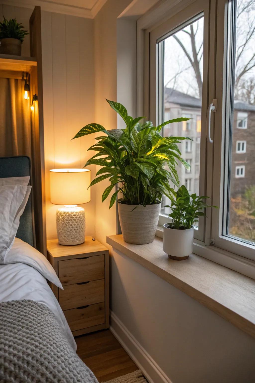 Houseplants infuse small bedrooms with life and tranquility.