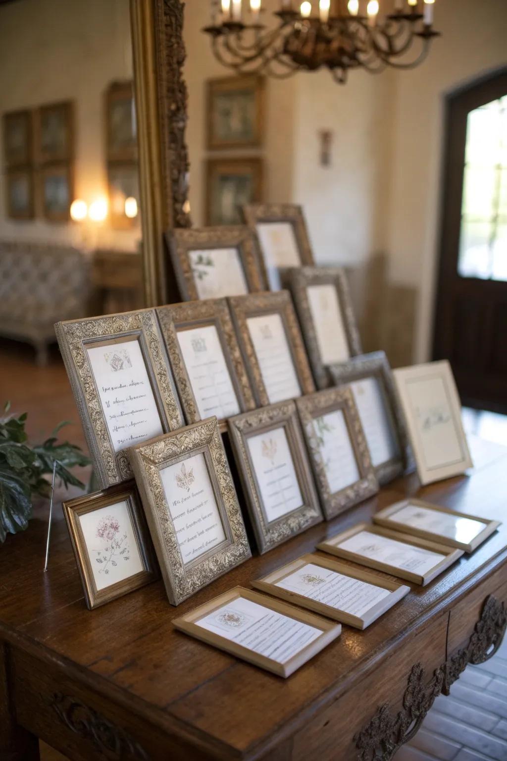 A unique seating chart display with antique charm.