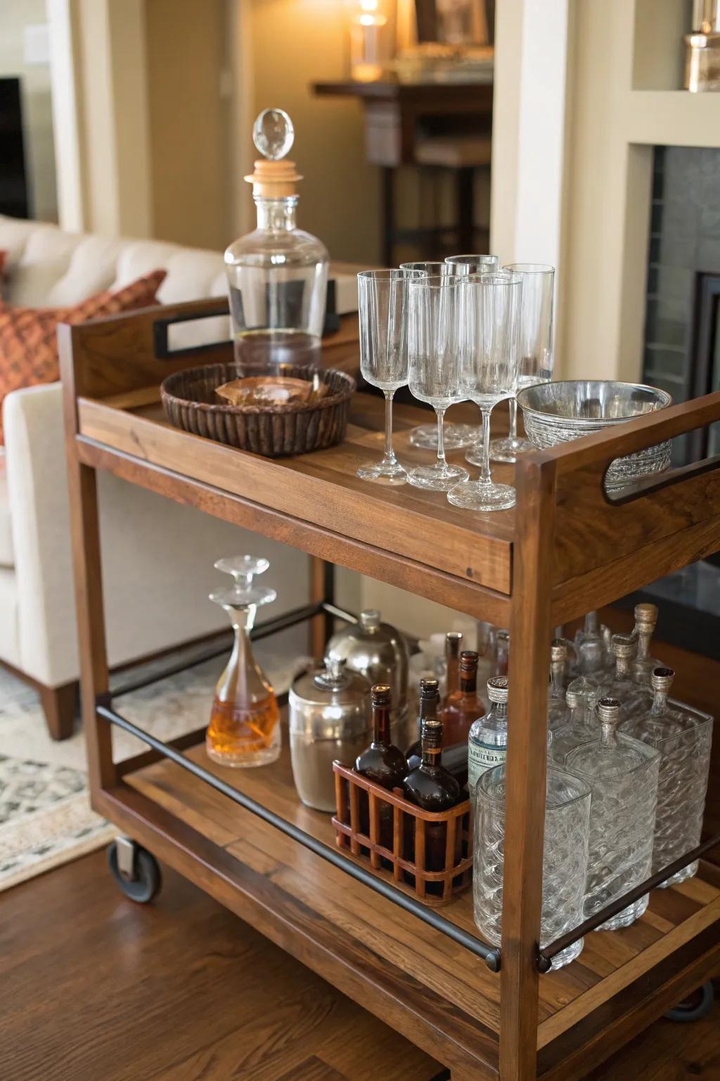 A chic home bar featuring stylish decanters.