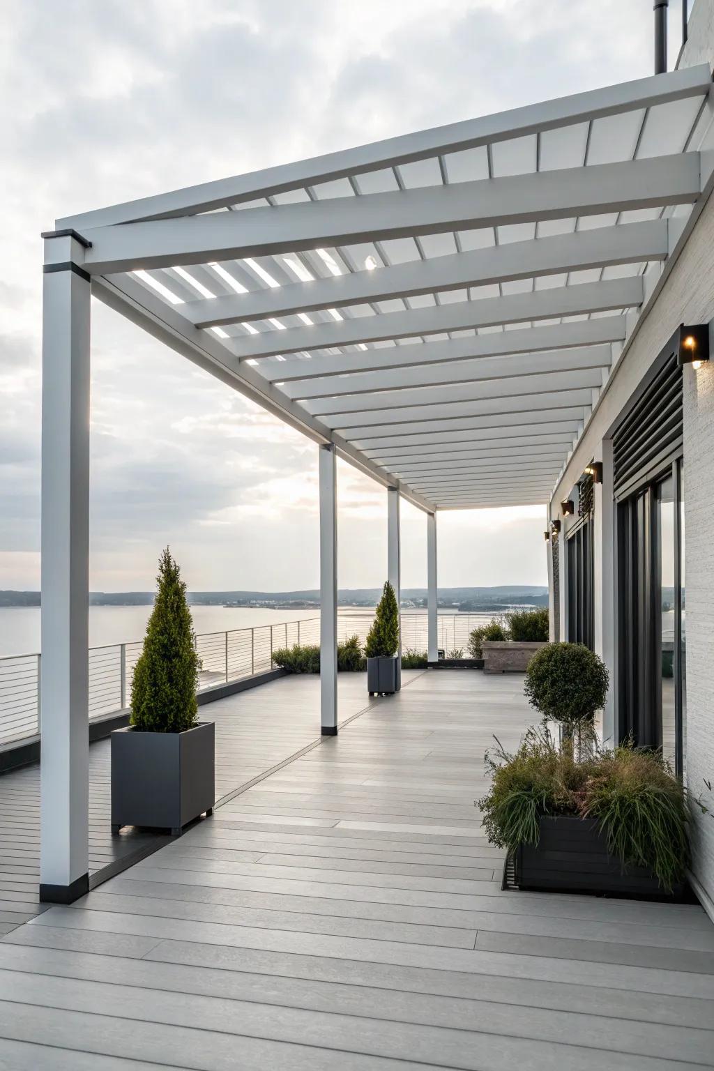 A modern pergola with minimalist design, offering a sleek look.