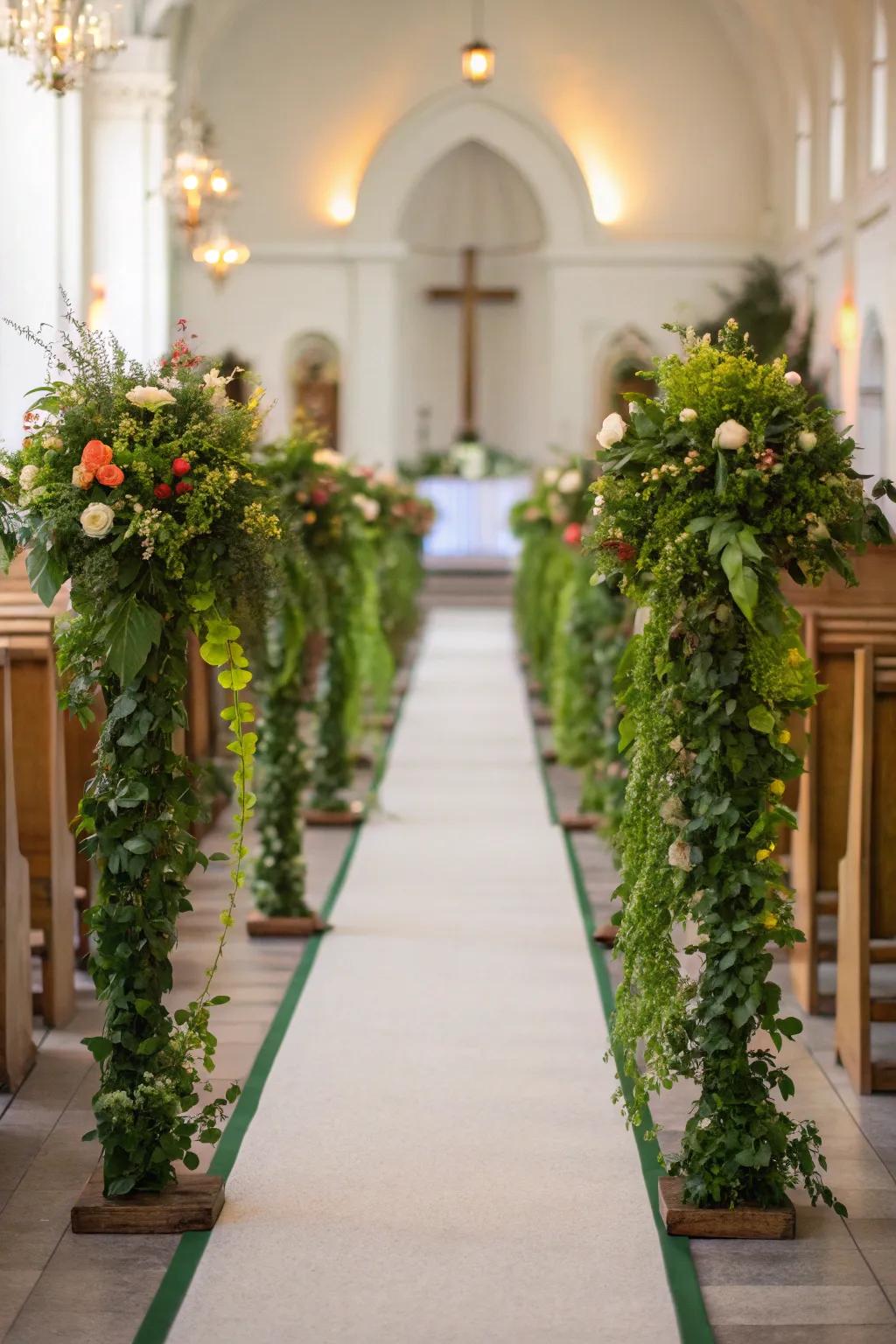 A greenery garland brings nature's beauty to your aisle.