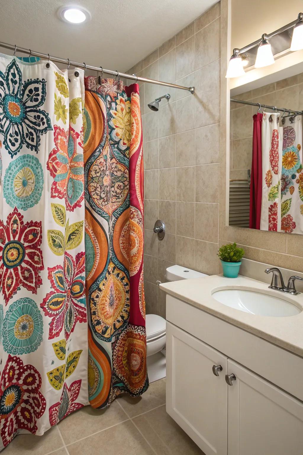 Vibrant patterns and colors can energize your bathroom decor.