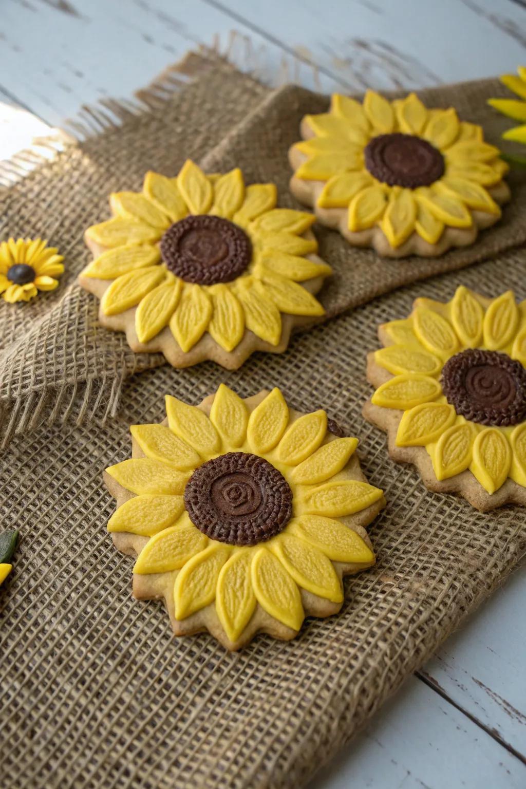 Chic sunflower cookies adding warmth to your table.