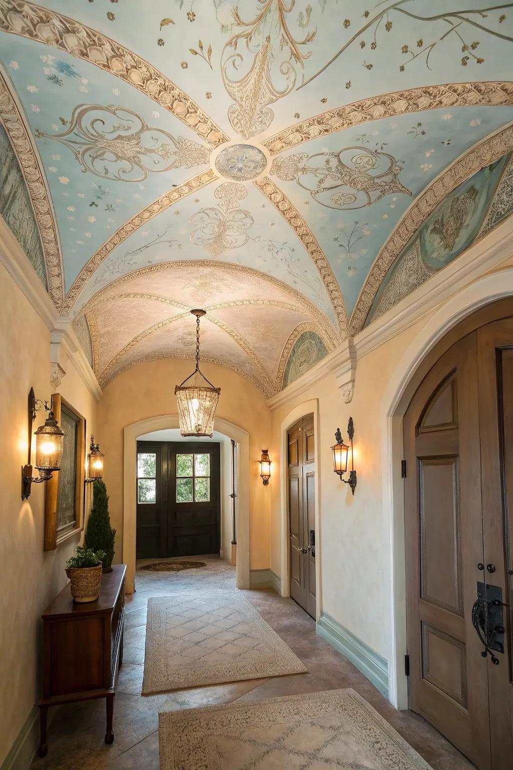 A painted ceiling can be an unexpected delight in your entryway.