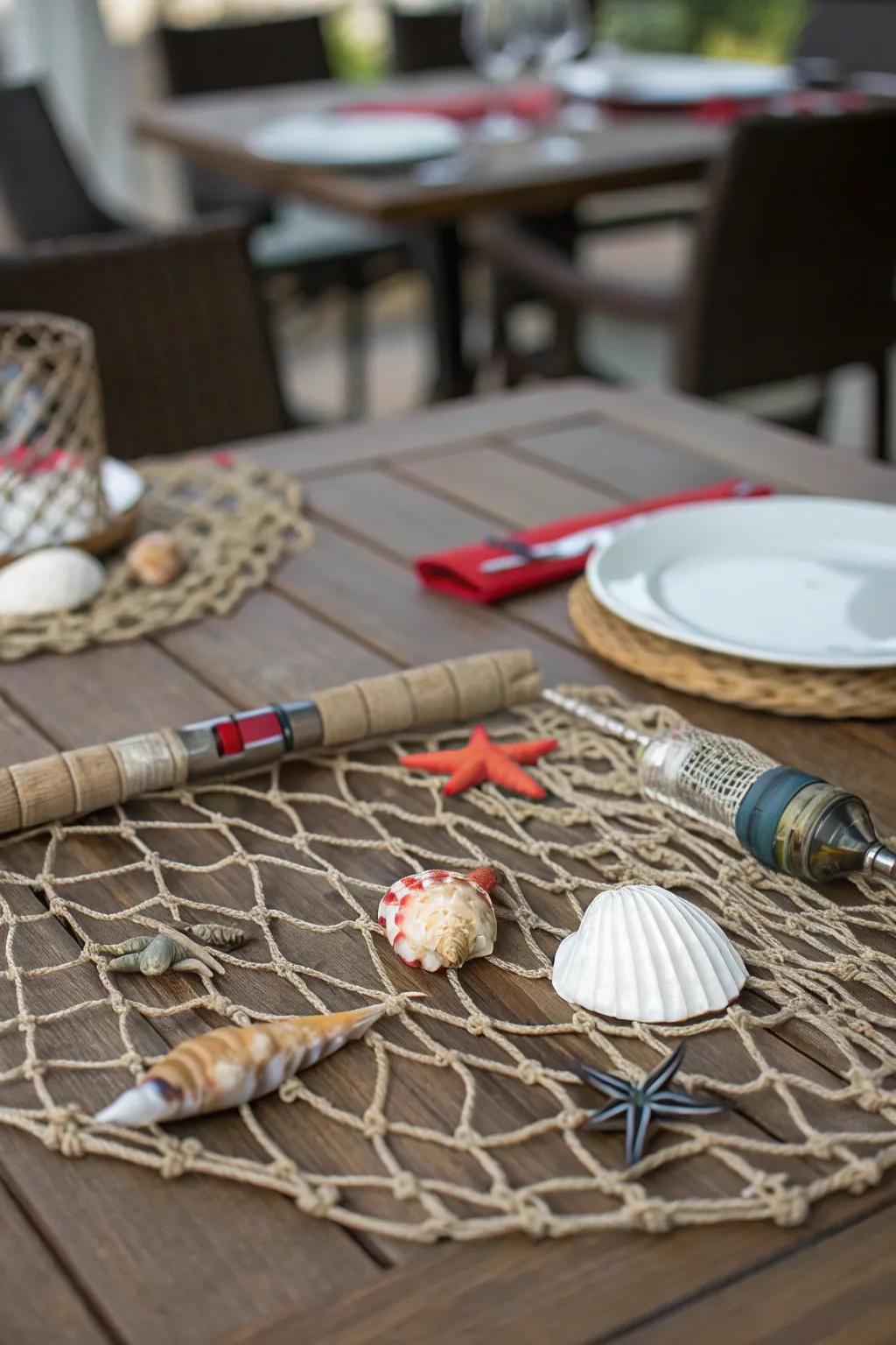 A fishing net overlay adds an authentic maritime touch.