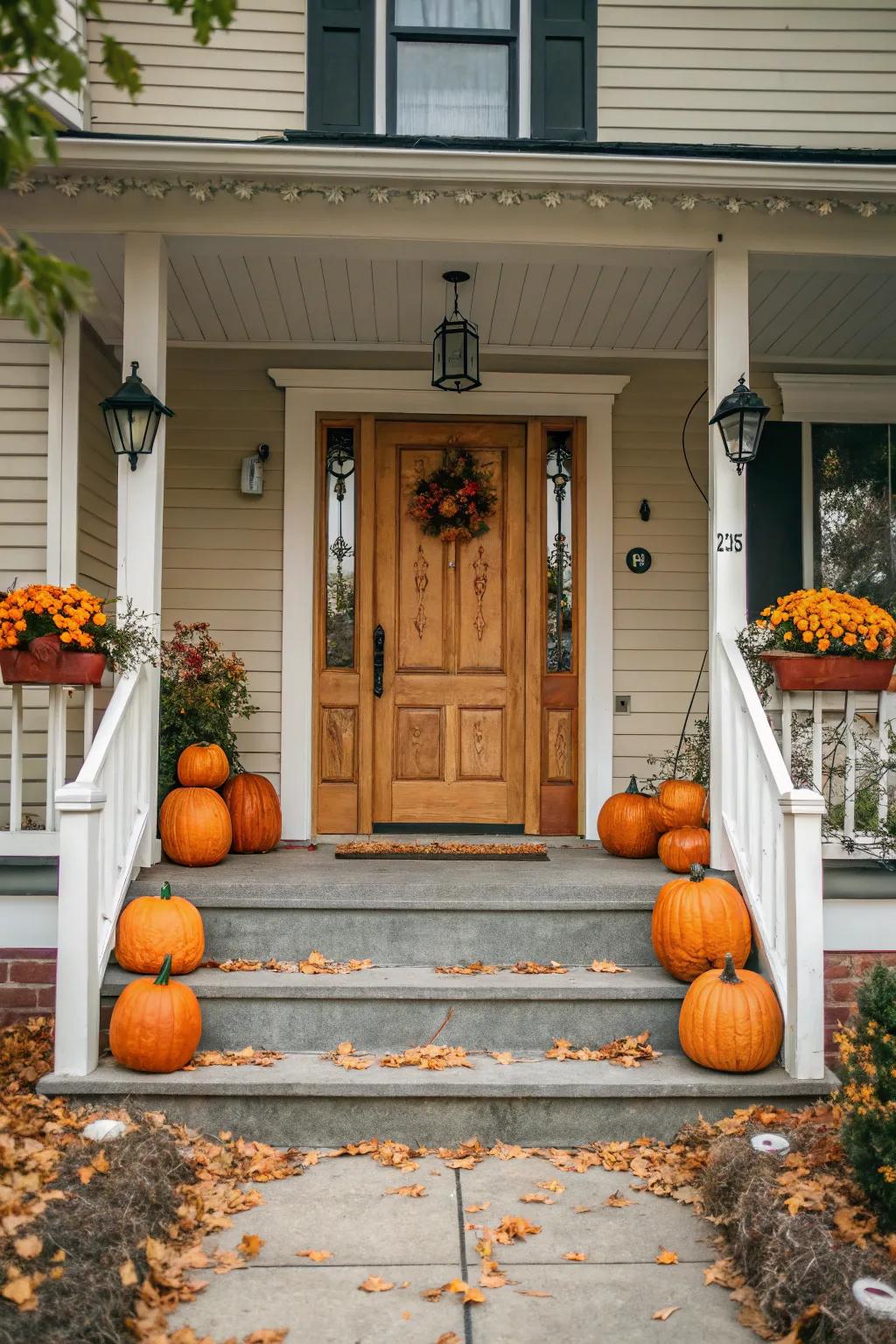 Symmetry brings balance and elegance to pumpkin decor.