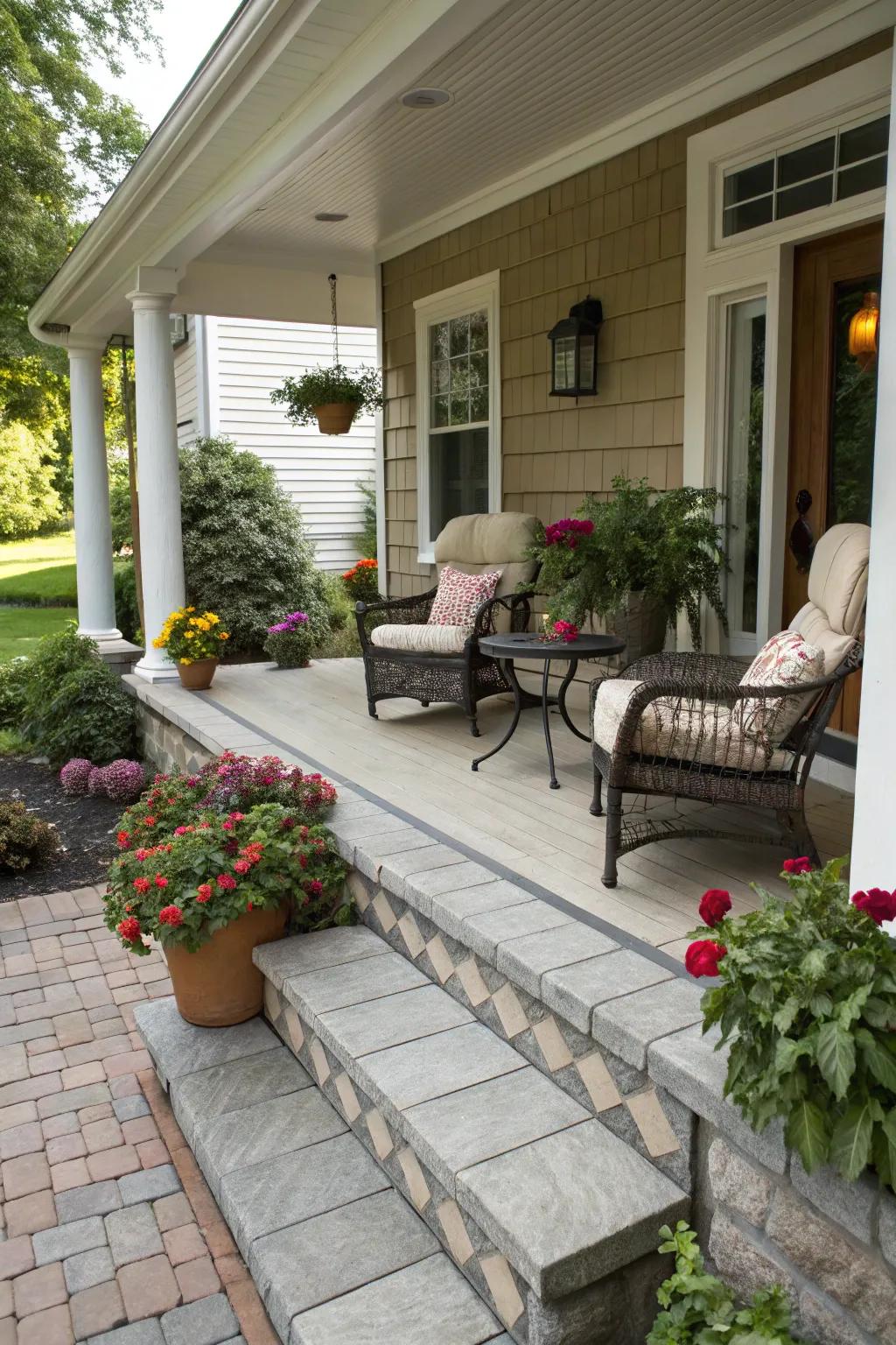 A cozy seating area on your porch invites relaxation and conversation.