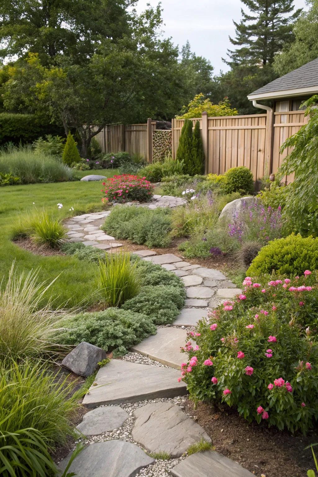 Stone pathways guide the eye and foot through the landscape.