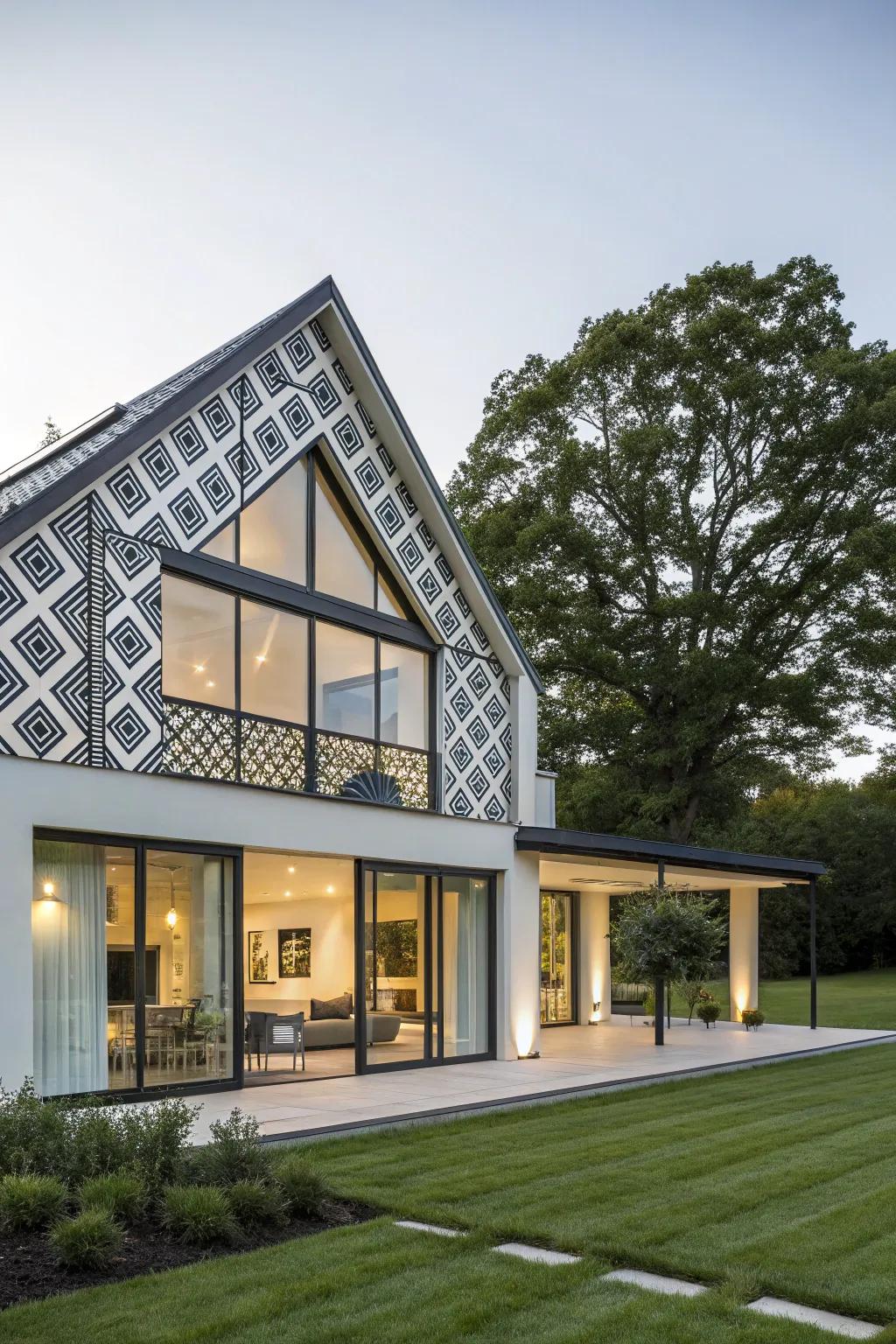 Geometric patterns offer a sleek, modern gable design.