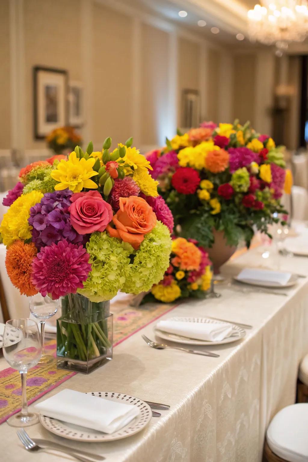 Vibrant bouquets add a splash of color.