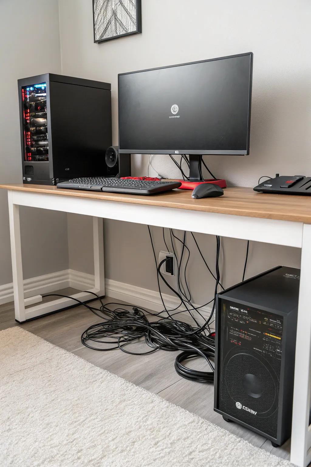 Tidy cables contribute to a sleek gaming environment.