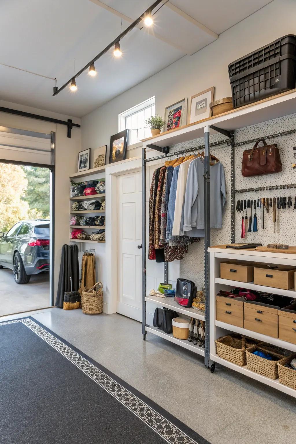 Creative vertical storage solutions in a garage boutique.