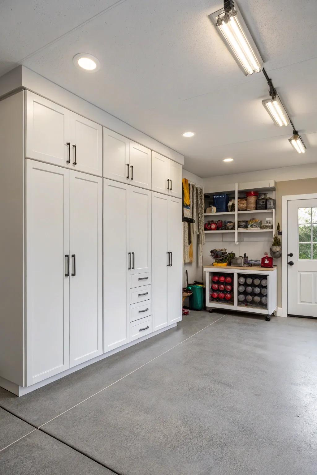 White cabinets create a clean and open atmosphere.
