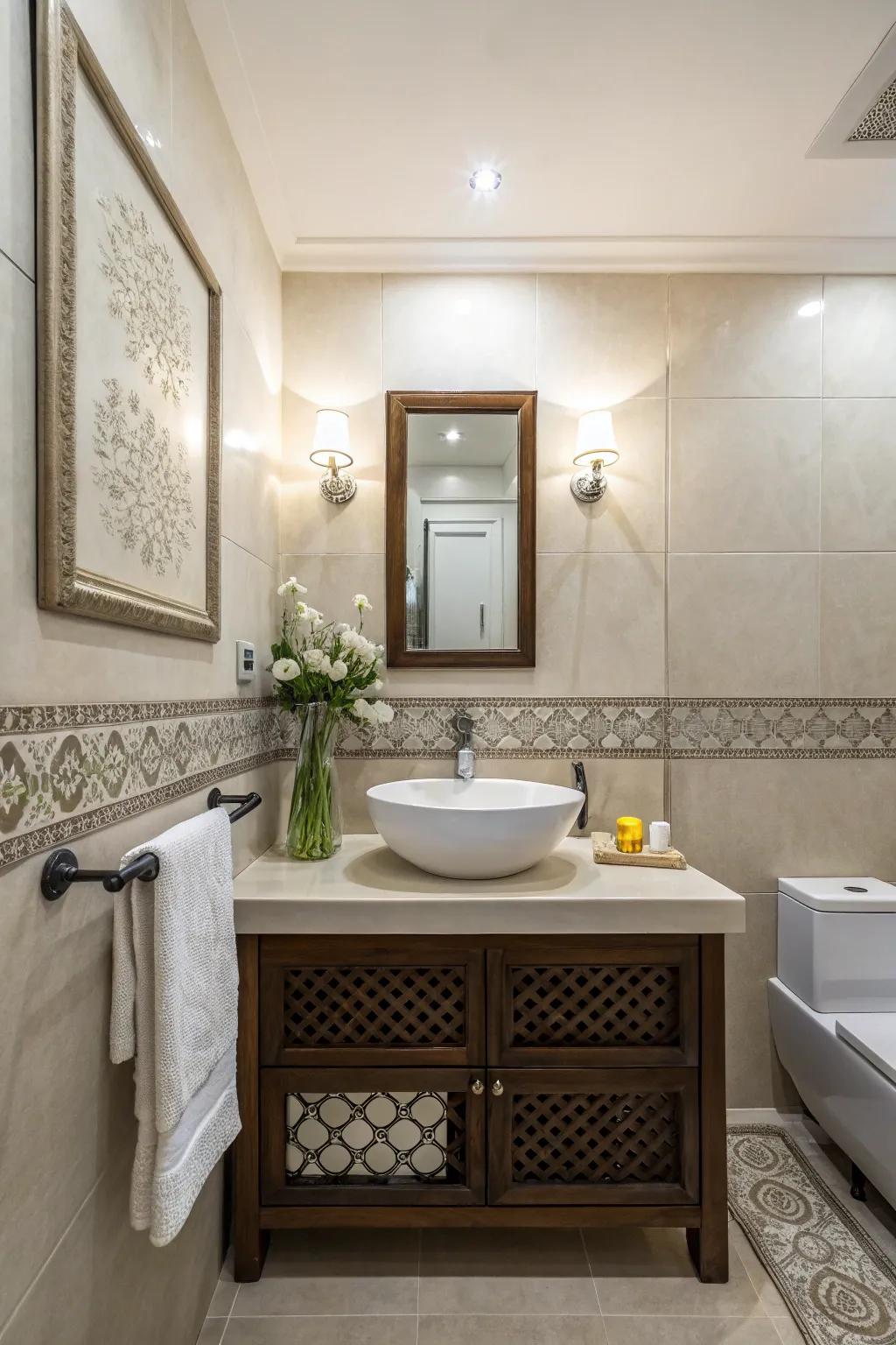 A bathroom with a stylish sink and minimalistic decor.