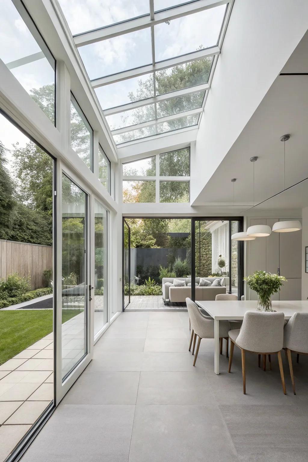 A minimalist glass extension that exudes elegance.