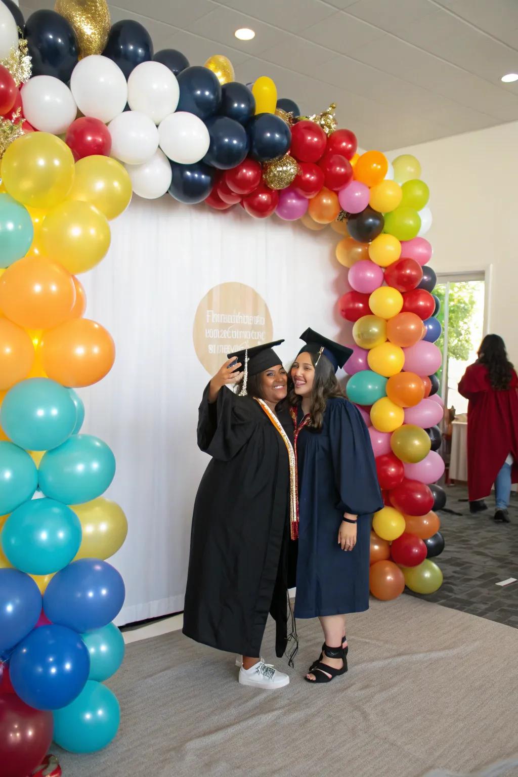 A balloon backdrop creating a fun and festive photo booth area.