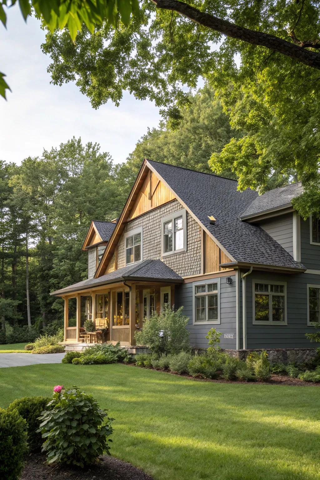 Cozy and natural with grey and wood.