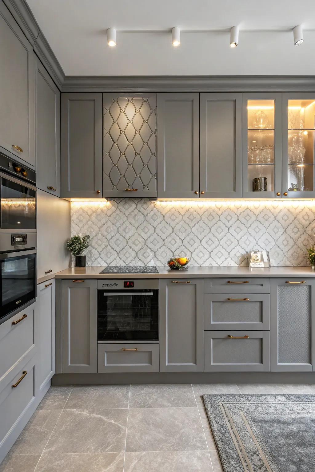 Textured elements add depth and interest to a grey kitchen.