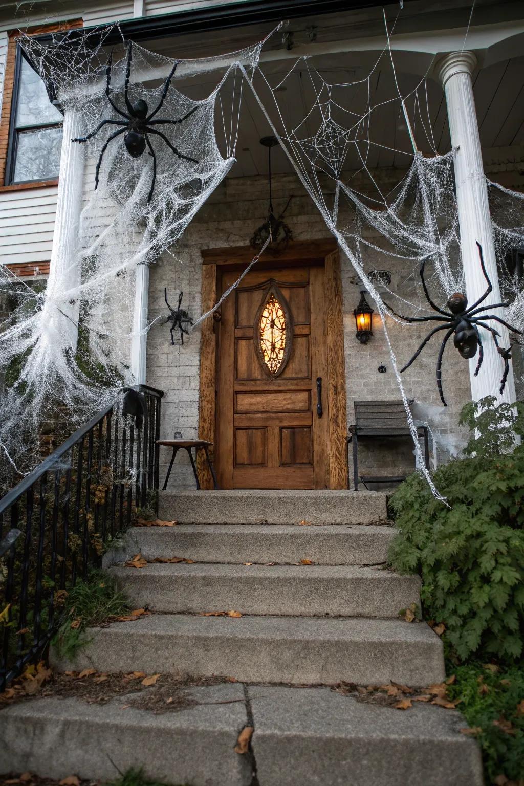 Thick spider webs add to the haunted house feel.