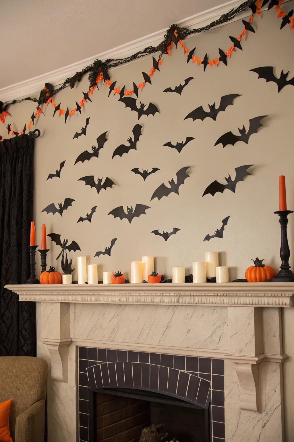 Bats in flight, a classic Halloween sight.