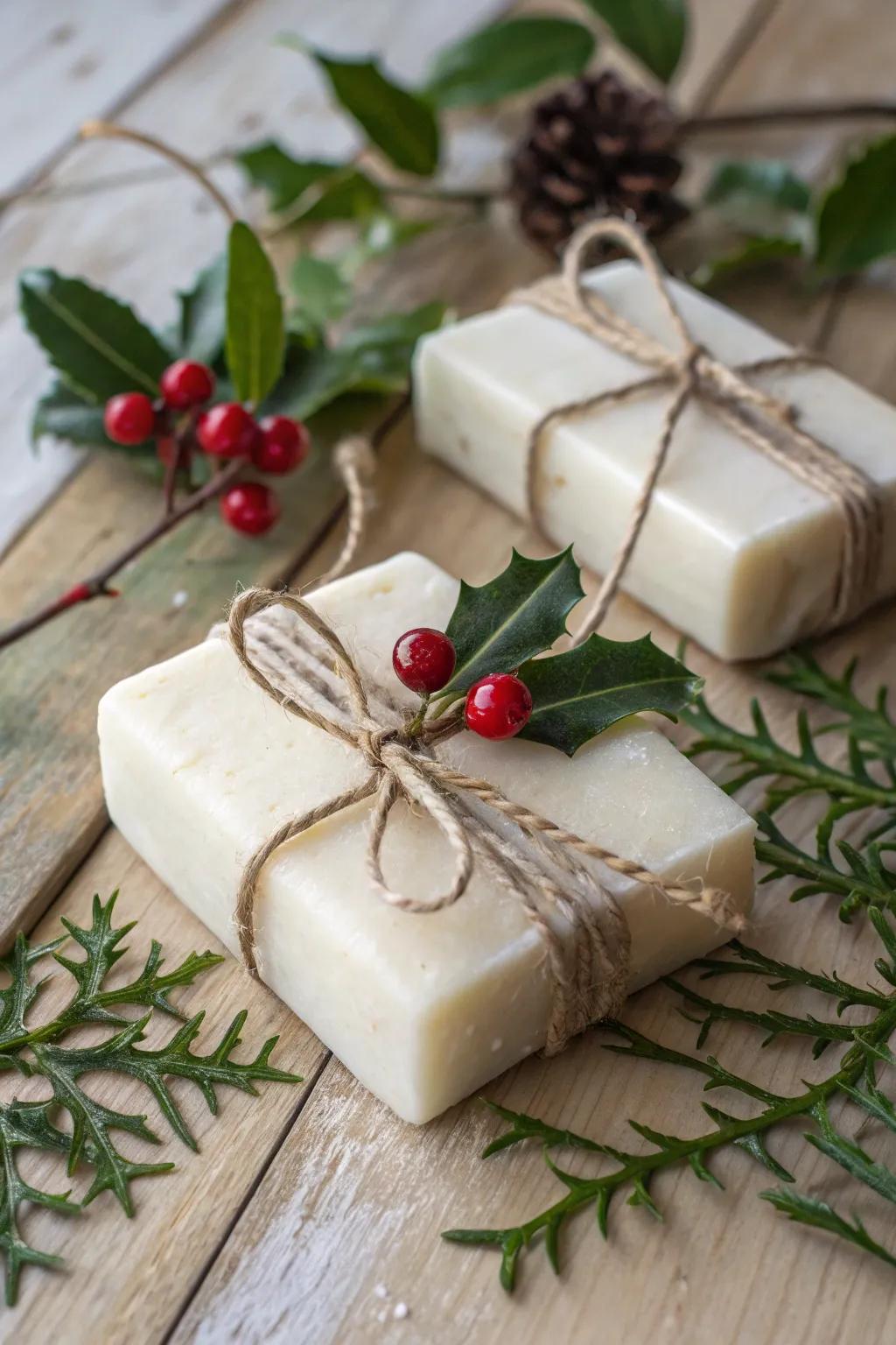 Hand soap wrapped with natural elements for a rustic charm