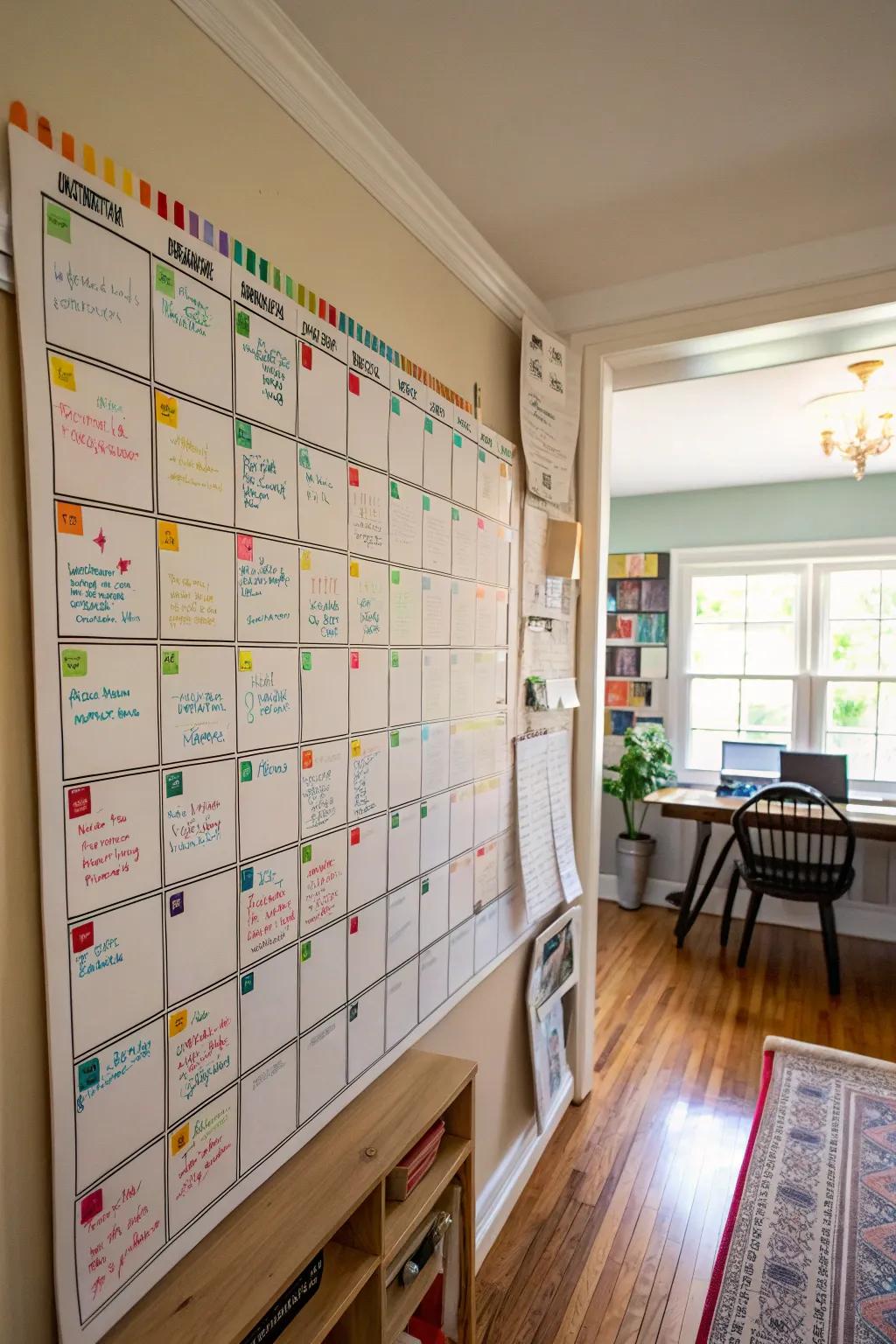 A vibrant color-coded calendar for easy organization.