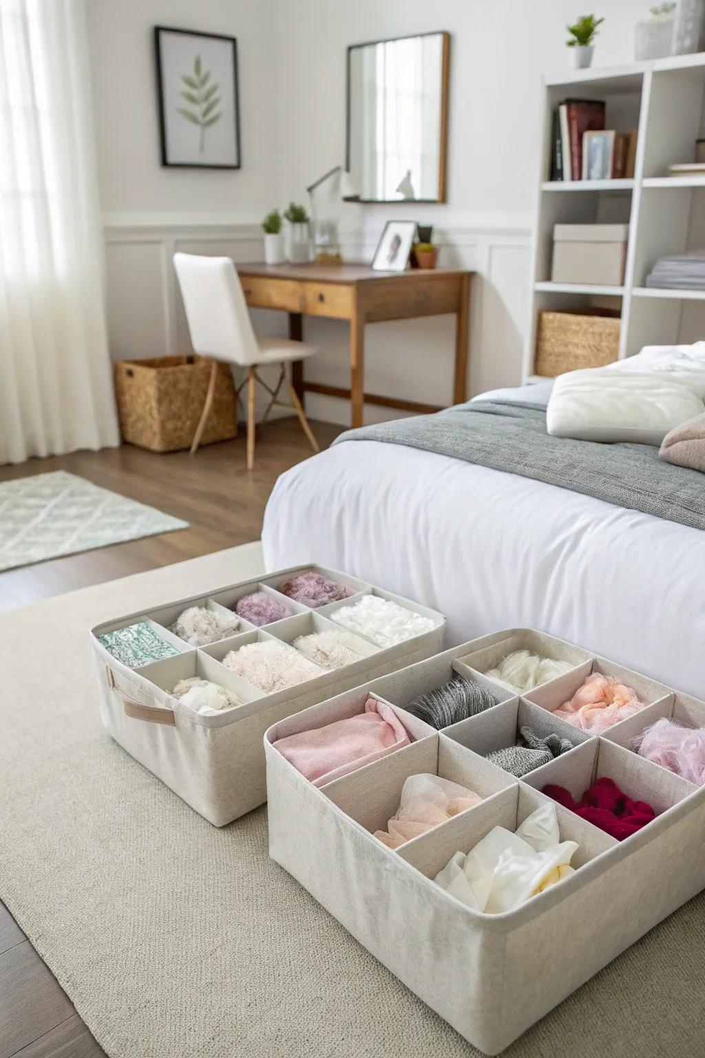 Under-the-bed storage keeps tissue paper flat and out of sight.