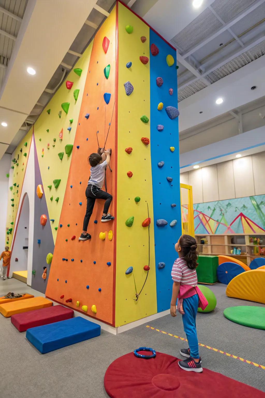 A climbing wall turns a room into an adventure playground.