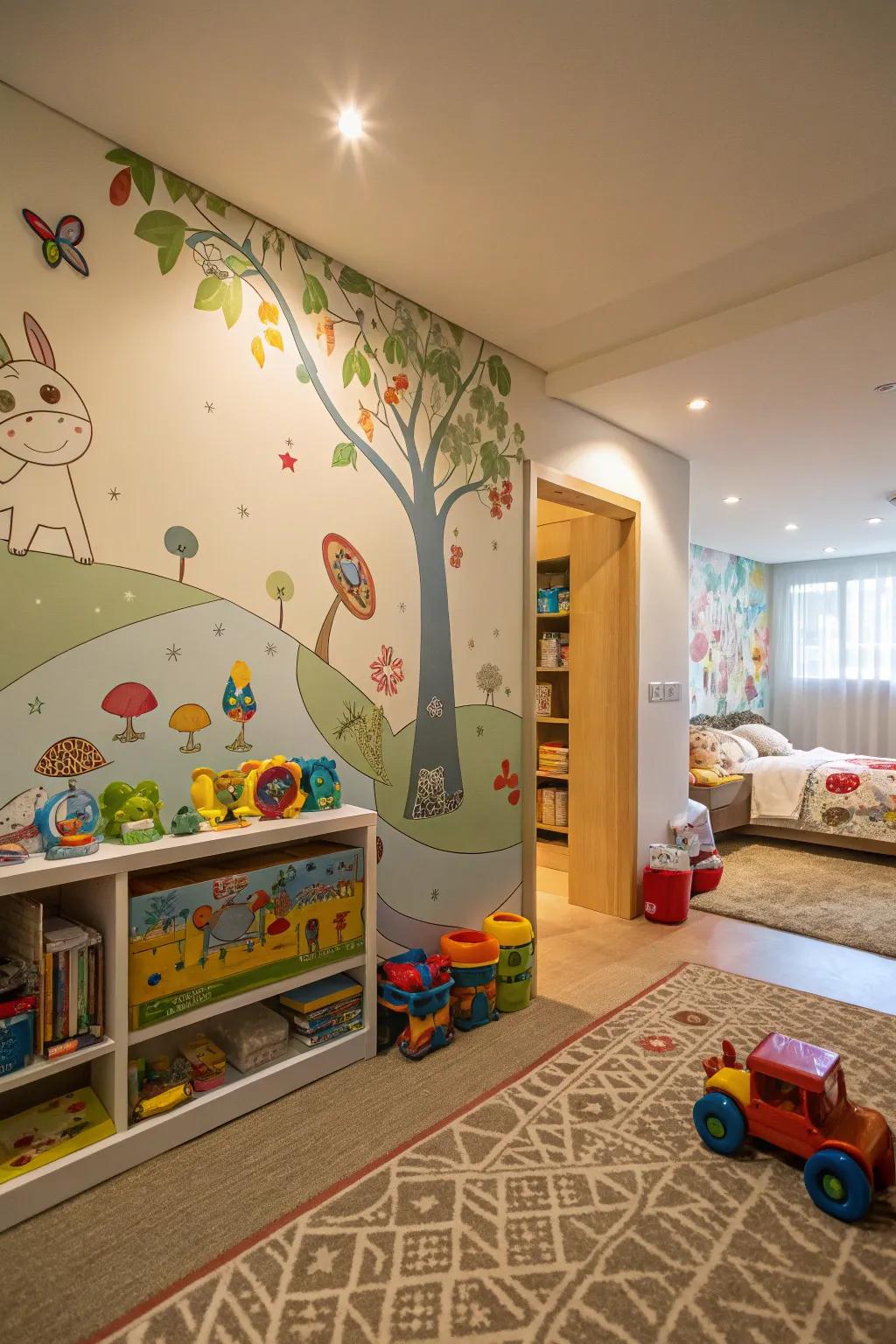 A creative mural adds a personalized touch to any kid's room.