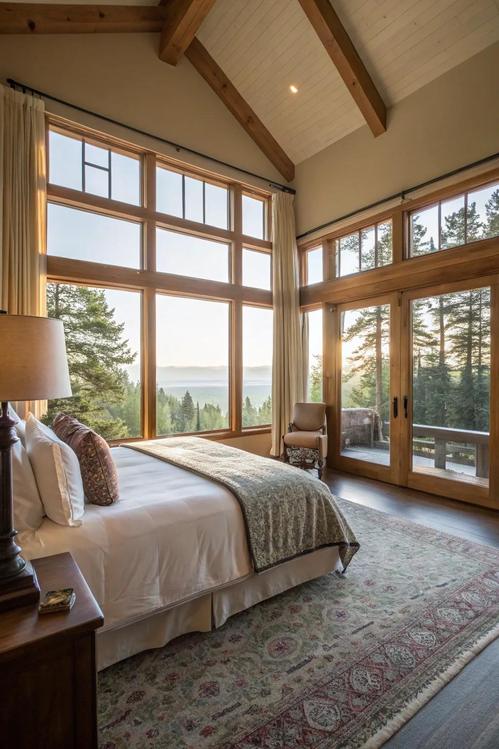 Natural light pours into this large bedroom, creating an inviting and open ambiance.