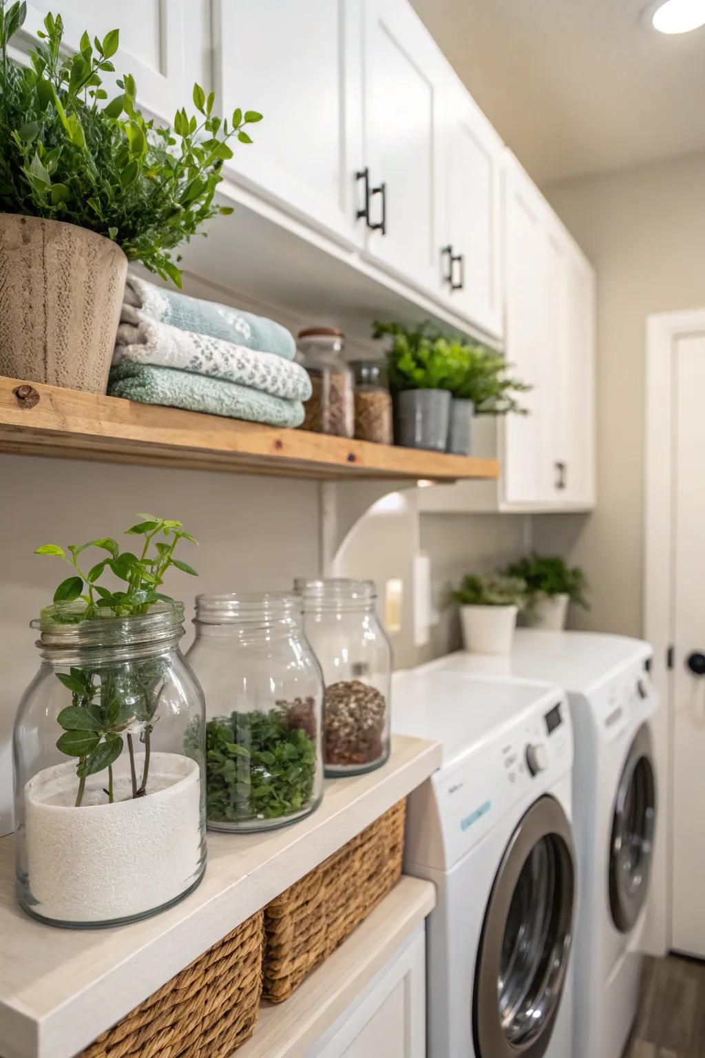 Greenery brings life and freshness to your laundry space.