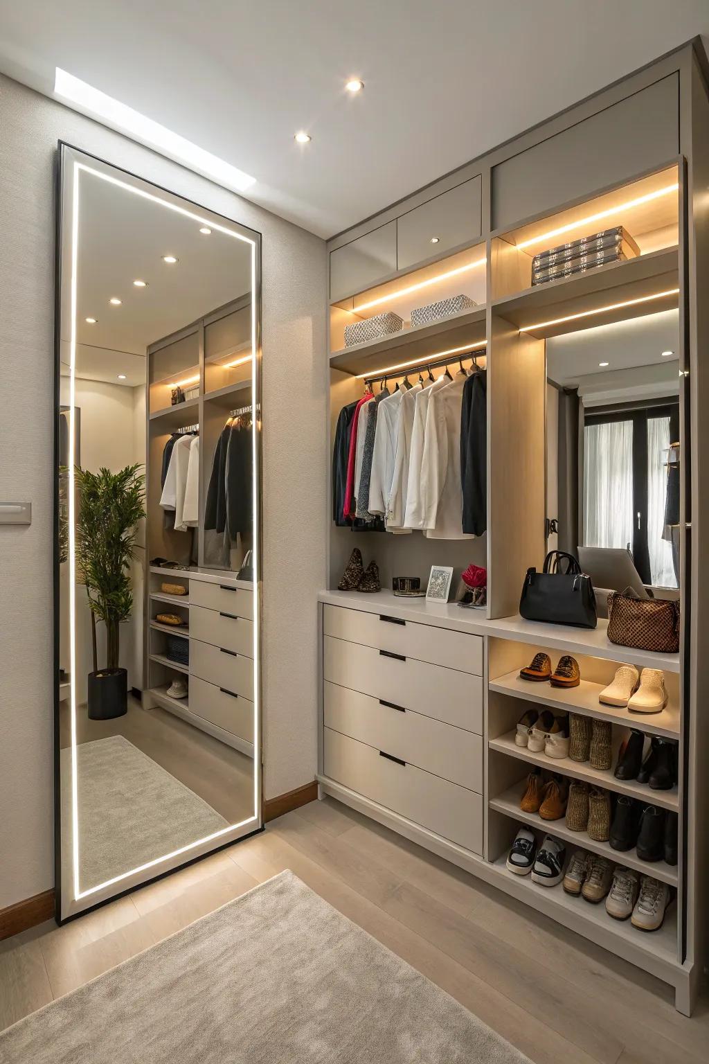 Mirrors create the illusion of a larger space.