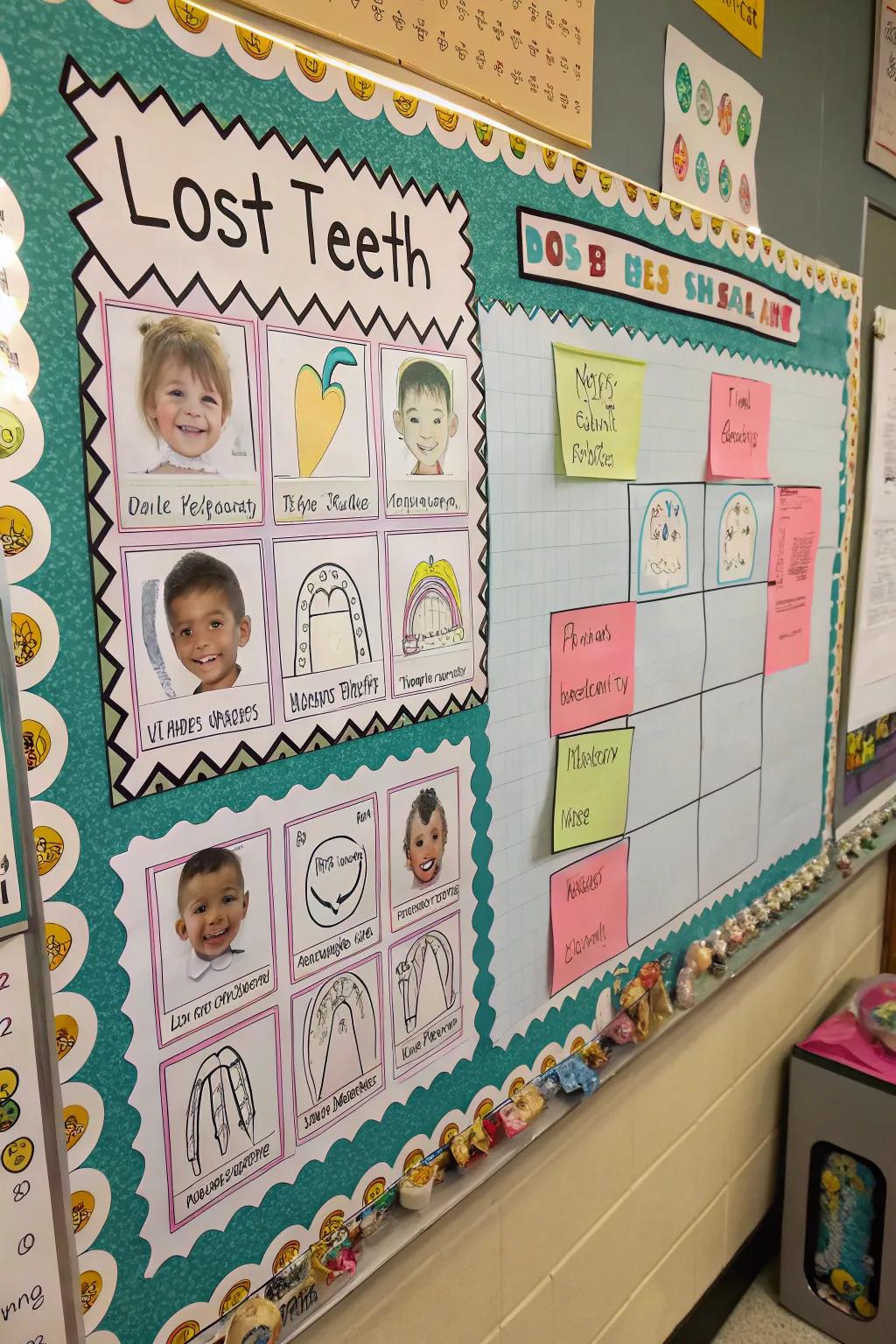 An interactive lost tooth chart where students can add stickers for each tooth.