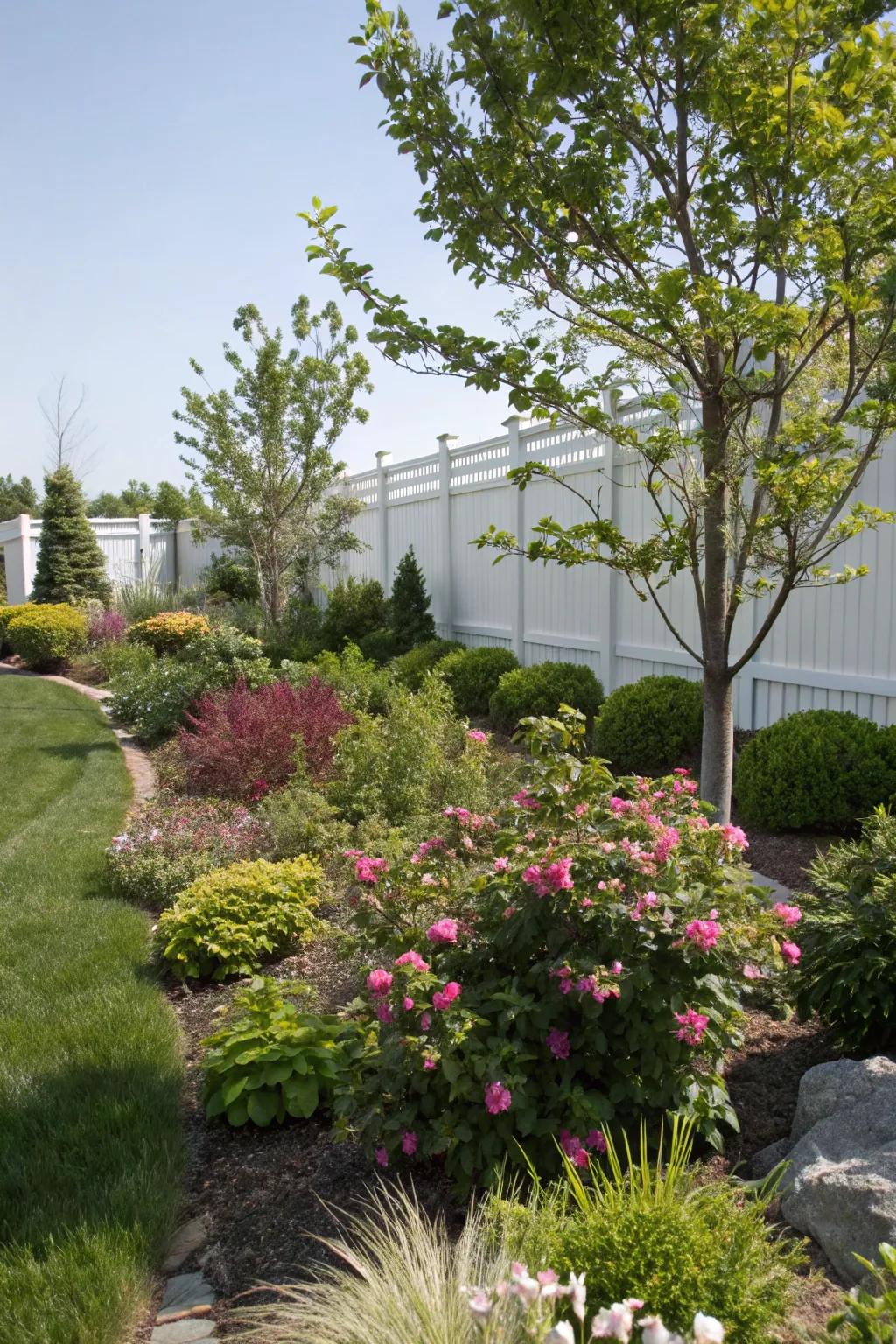 Shrubs and trees bring structure to a perennial-filled garden.