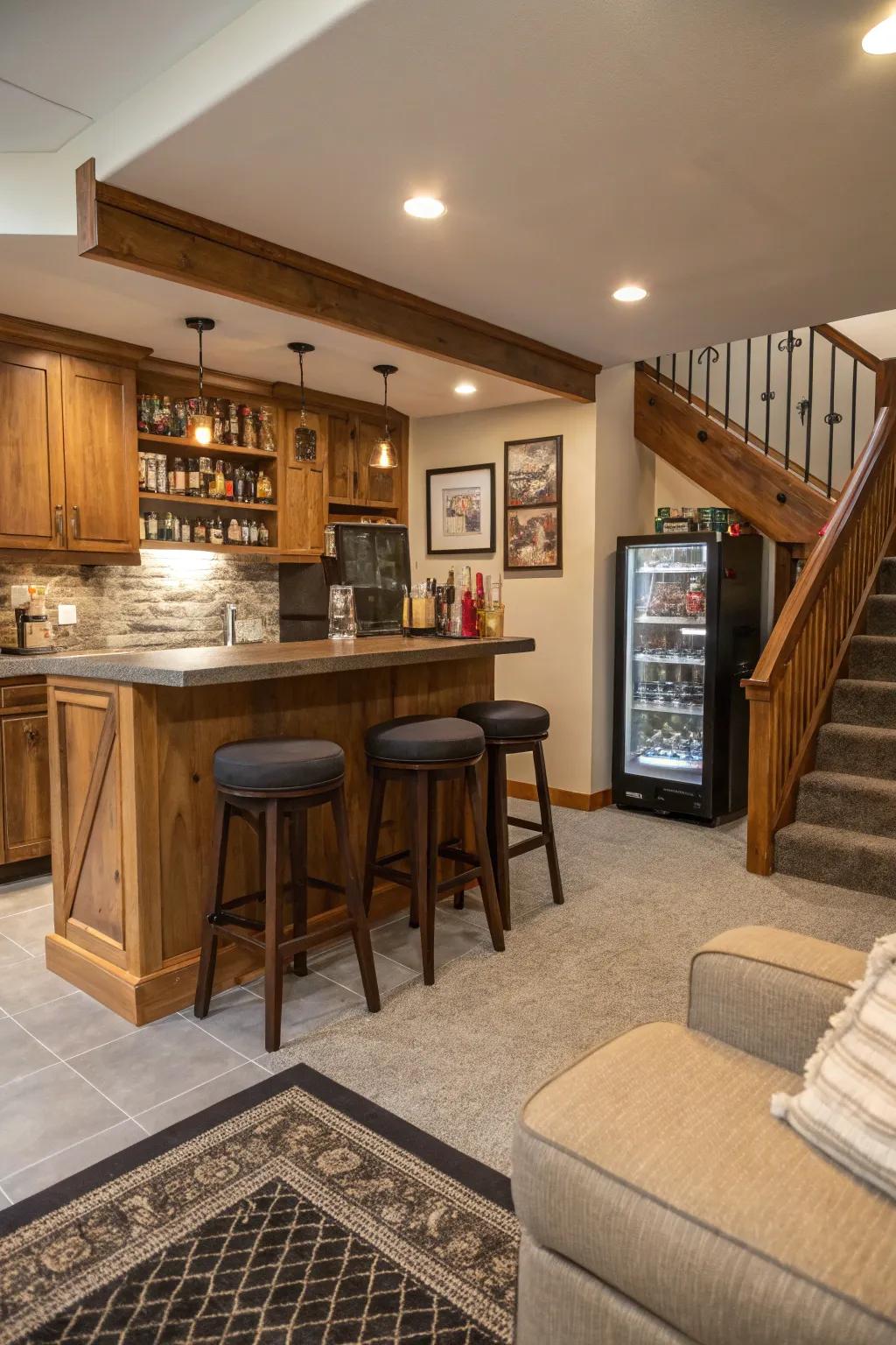 A stylish bar area perfect for entertaining in a man cave.