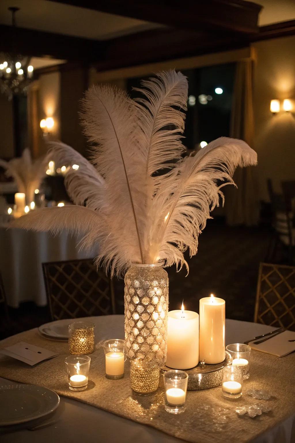 Dramatic centerpieces that elevate the masquerade theme.