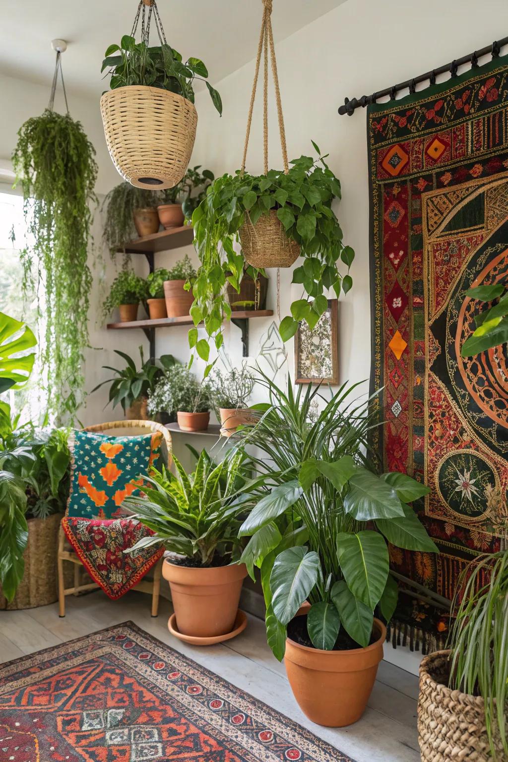 Plants bring a touch of nature into this vibrant setting.