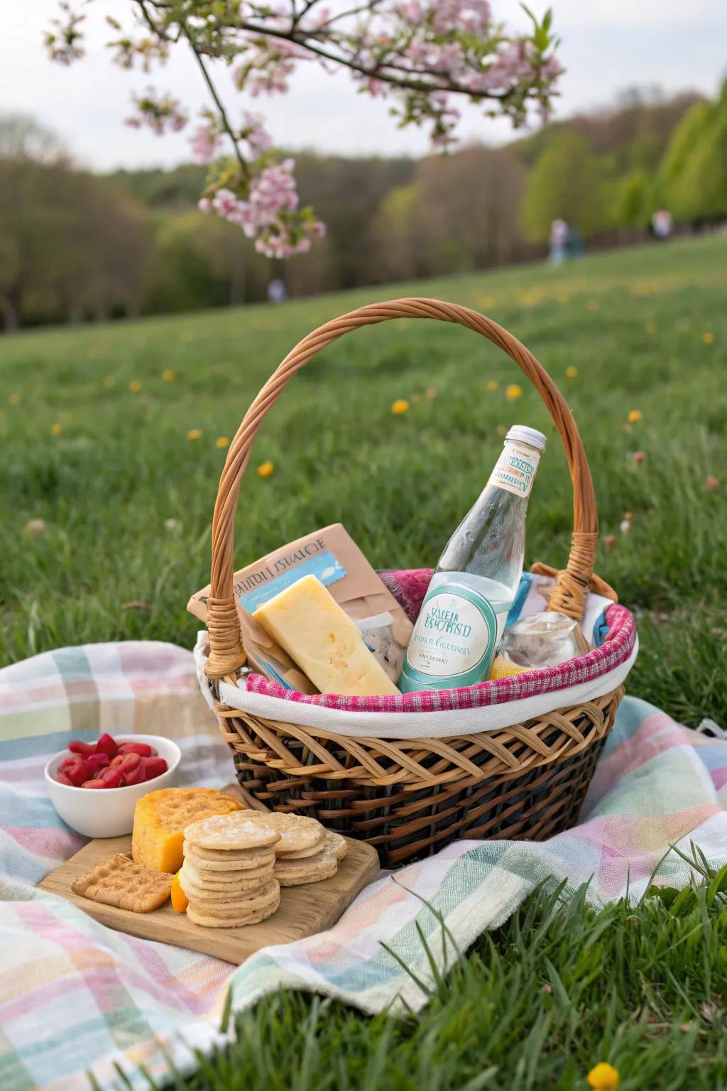 A delightful picnic setup in a handy May basket.