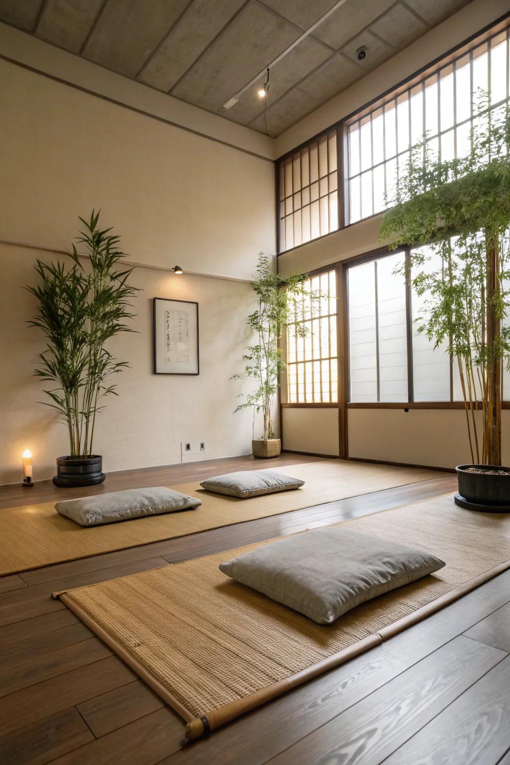 Minimalist decor helps maintain a clutter-free meditation space.