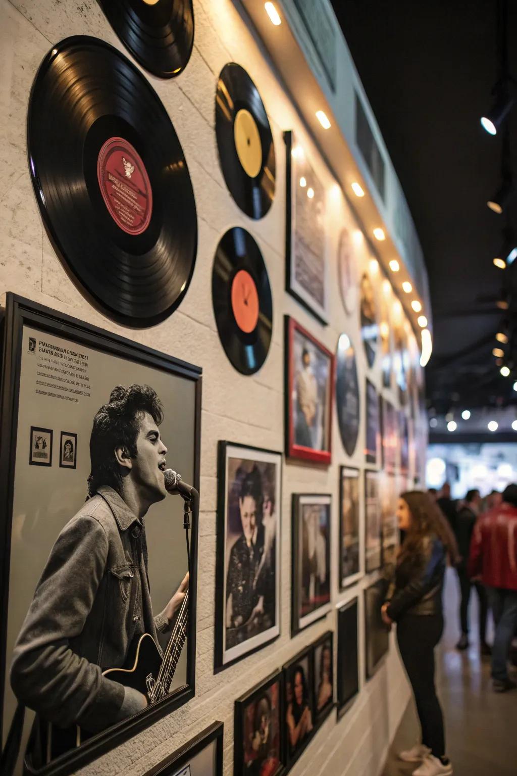 A music-themed memorial wall celebrating a loved one's passion.