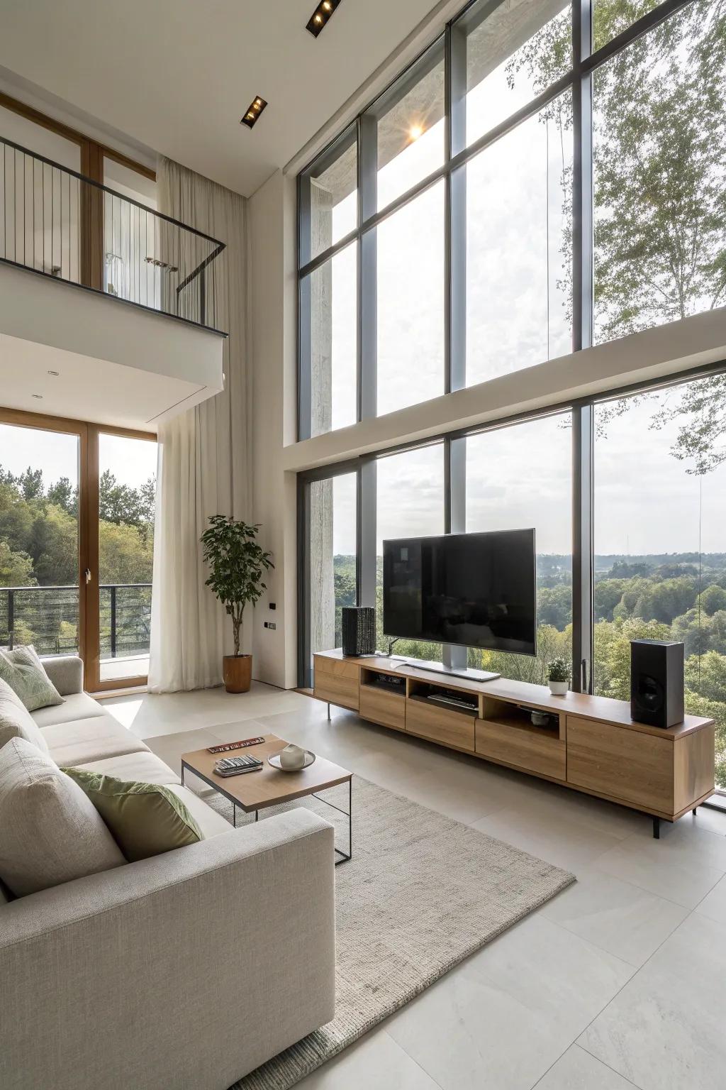 Natural light enhances the space around the TV.